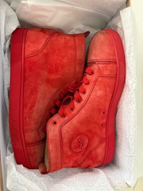 Christian Louboutin Red Suede High-Top Sneakers with Tonal Laces